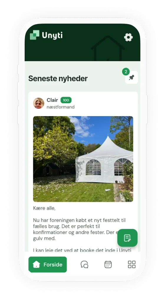 Unyti-appen på mobilen med seneste nyheder fra foreningen